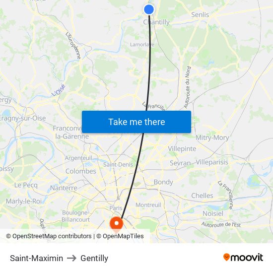 Saint-Maximin to Gentilly map