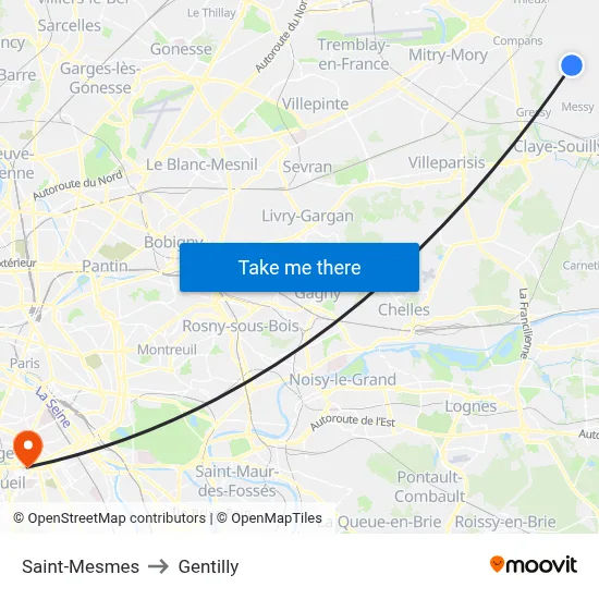 Saint-Mesmes to Gentilly map