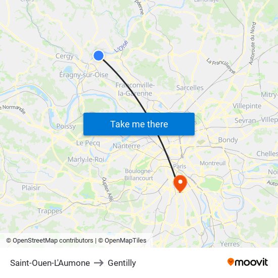 Saint-Ouen-L'Aumone to Gentilly map