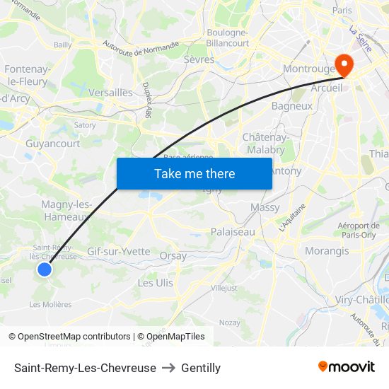 Saint-Remy-Les-Chevreuse to Gentilly map