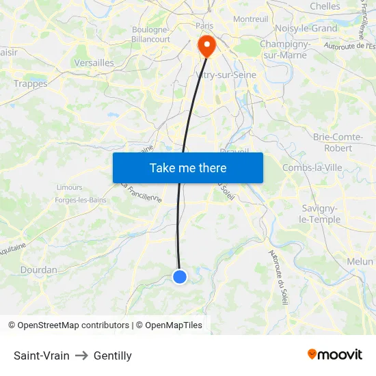 Saint-Vrain to Gentilly map