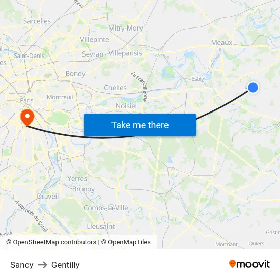 Sancy to Gentilly map