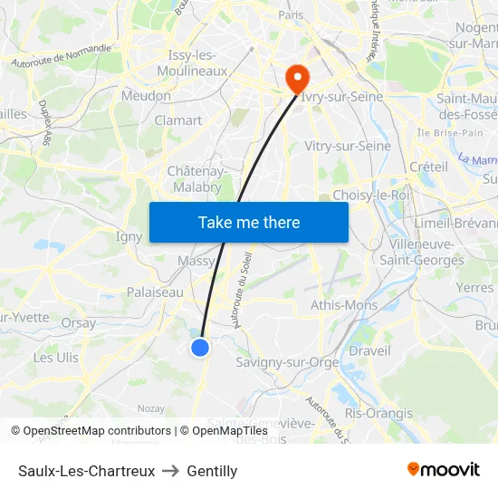 Saulx-Les-Chartreux to Gentilly map