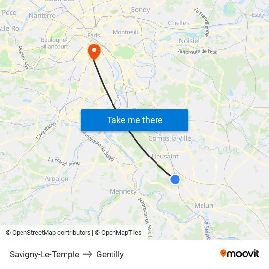 Savigny-Le-Temple to Gentilly map