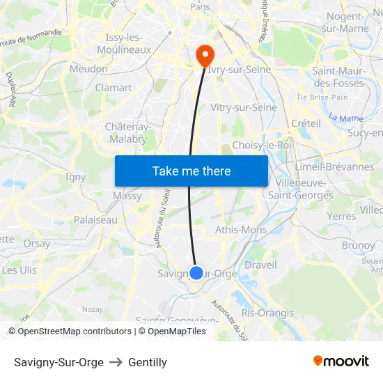 Savigny-Sur-Orge to Gentilly map