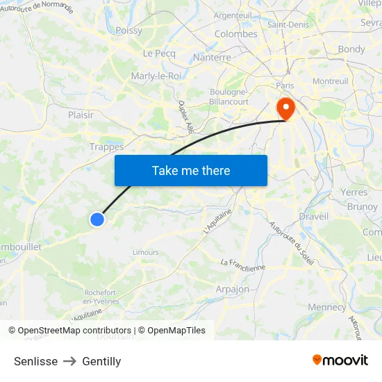Senlisse to Gentilly map