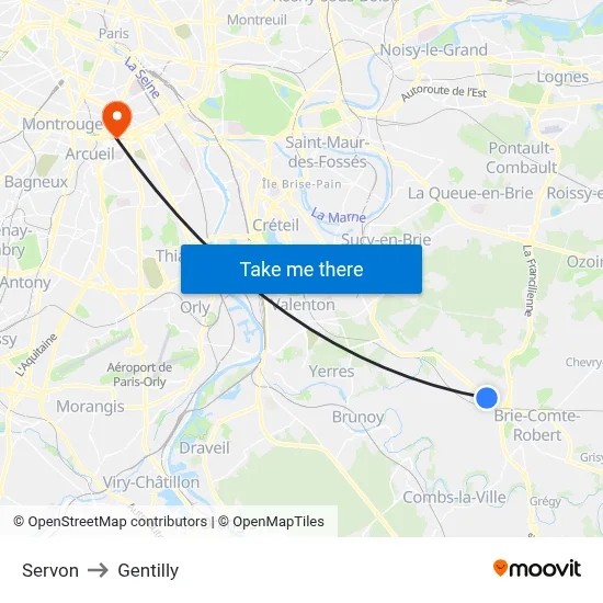 Servon to Gentilly map