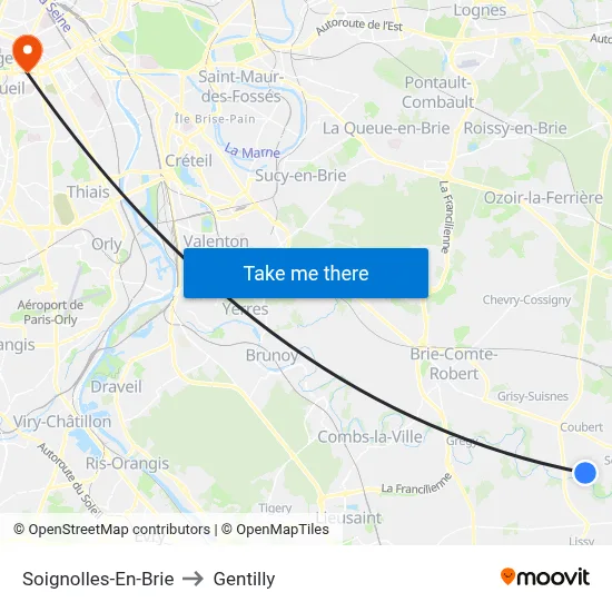 Soignolles-En-Brie to Gentilly map