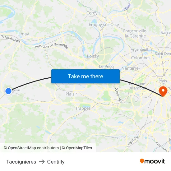 Tacoignieres to Gentilly map