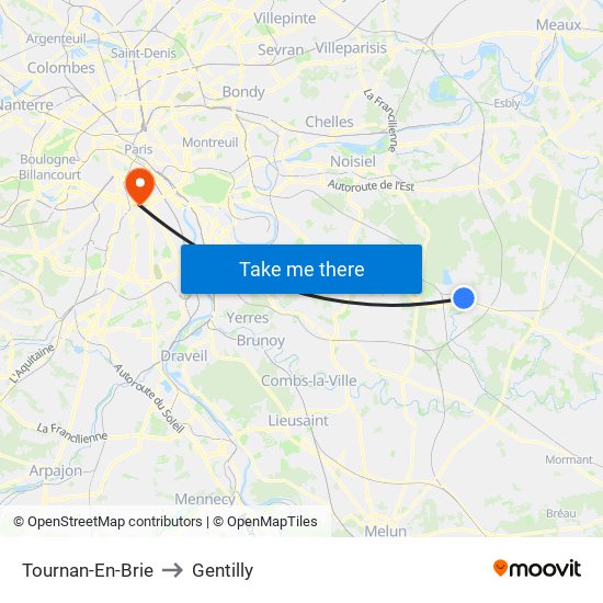 Tournan-En-Brie to Gentilly map