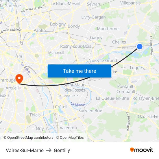 Vaires-Sur-Marne to Gentilly map