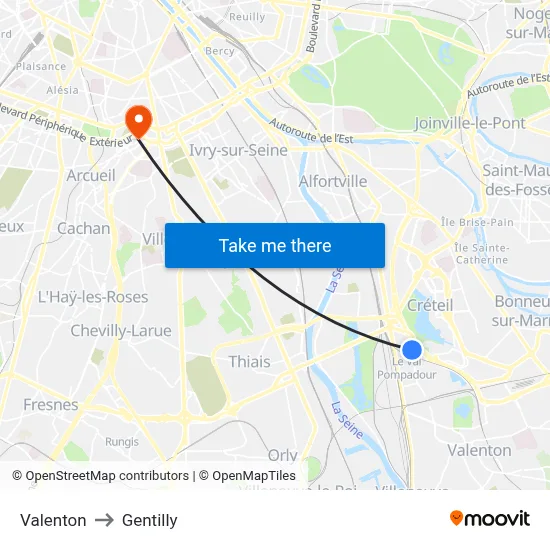 Valenton to Gentilly map