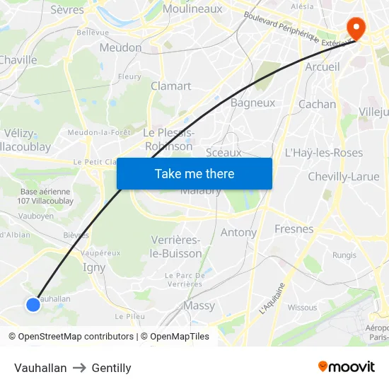 Vauhallan to Gentilly map