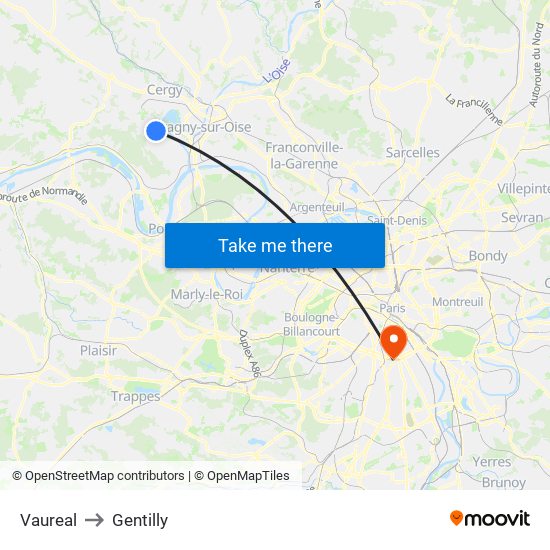 Vaureal to Gentilly map