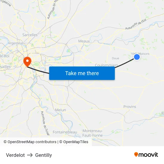 Verdelot to Gentilly map