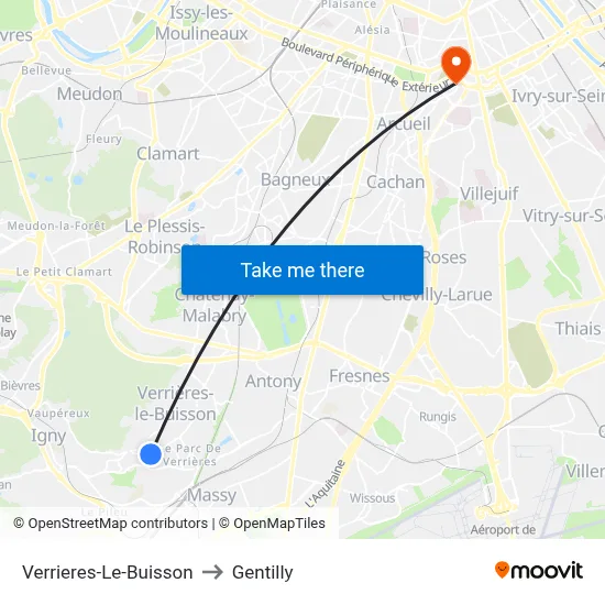 Verrieres-Le-Buisson to Gentilly map