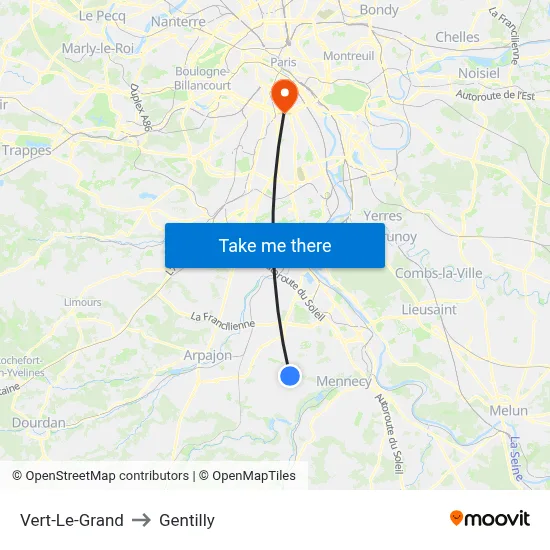 Vert-Le-Grand to Gentilly map