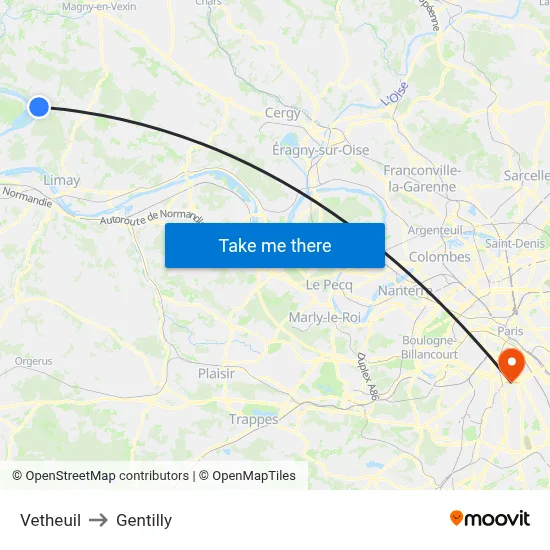 Vetheuil to Gentilly map