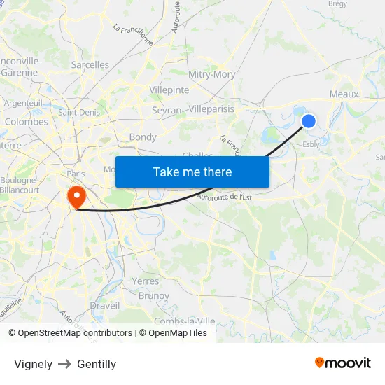 Vignely to Gentilly map