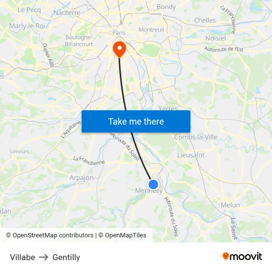 Villabe to Gentilly map