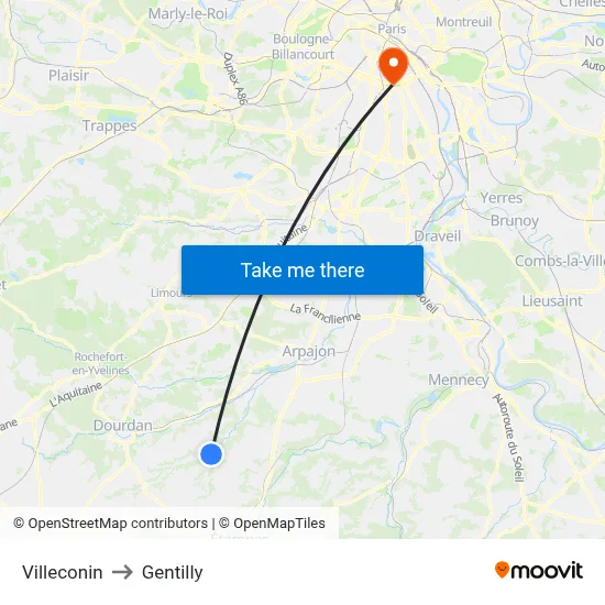 Villeconin to Gentilly map