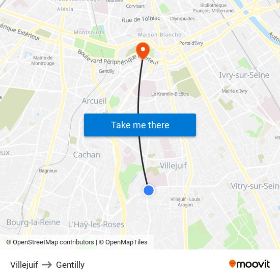 Villejuif to Gentilly map