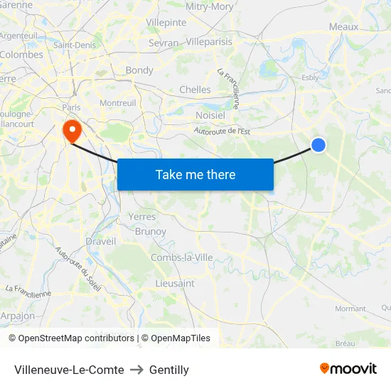 Villeneuve-Le-Comte to Gentilly map