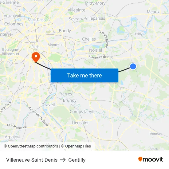 Villeneuve-Saint-Denis to Gentilly map