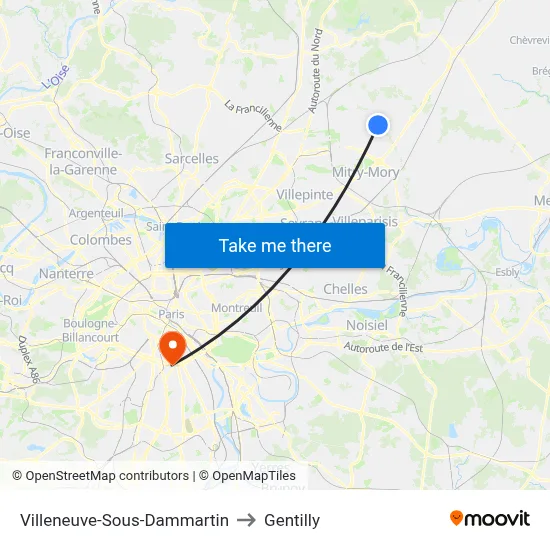 Villeneuve-Sous-Dammartin to Gentilly map