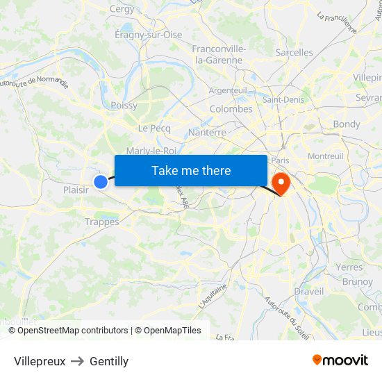 Villepreux to Gentilly map