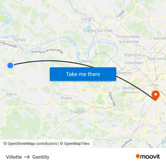 Villette to Gentilly map