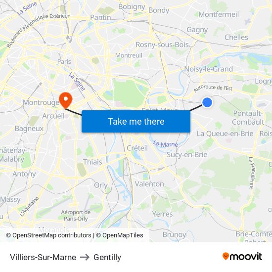 Villiers-Sur-Marne to Gentilly map