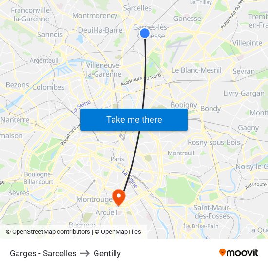 Garges - Sarcelles to Gentilly map