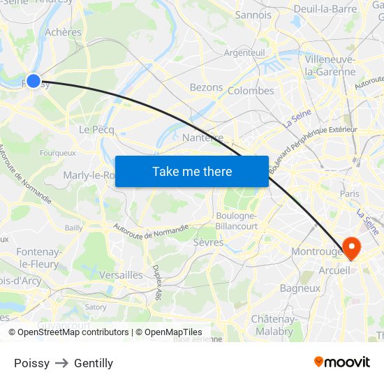 Poissy to Gentilly map