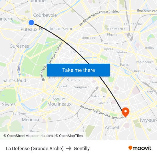 La Défense (Grande Arche) to Gentilly map