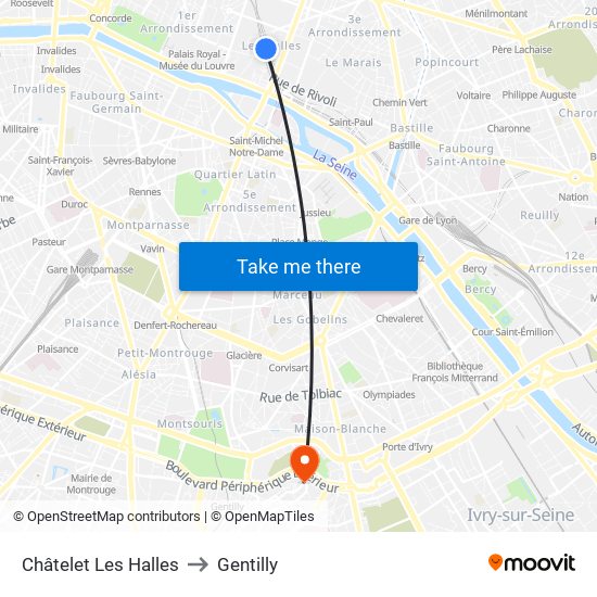 Châtelet Les Halles to Gentilly map