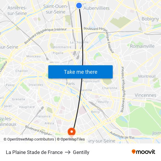 La Plaine Stade de France to Gentilly map