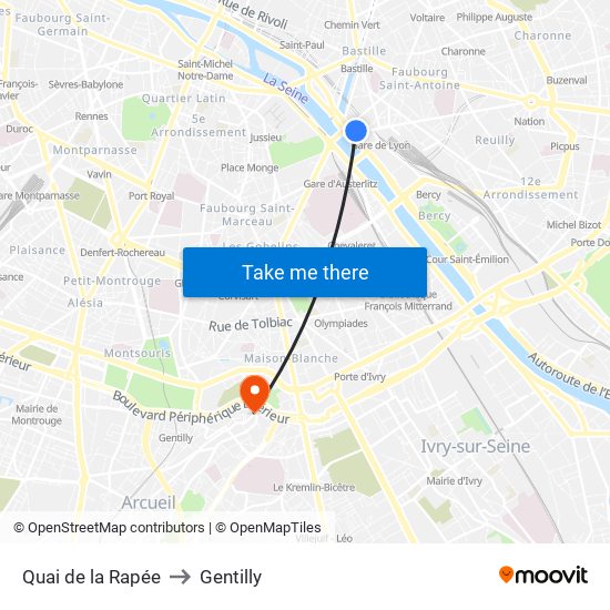 Quai de la Rapée to Gentilly map