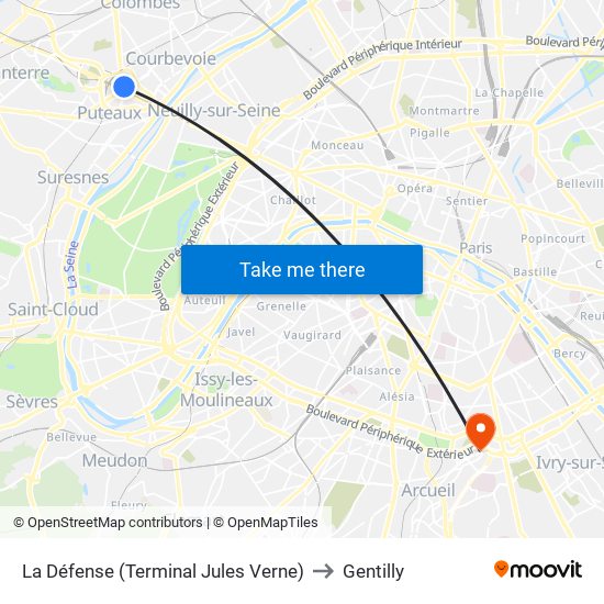 La Défense (Terminal Jules Verne) to Gentilly map