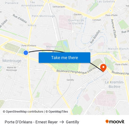 Porte D'Orléans - Ernest Reyer to Gentilly map