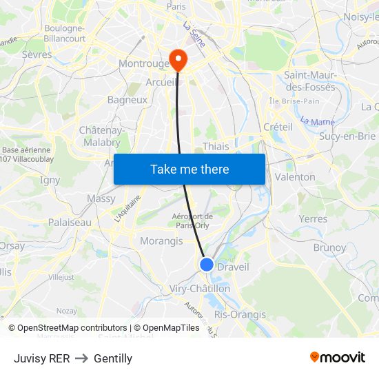 Juvisy RER to Gentilly map