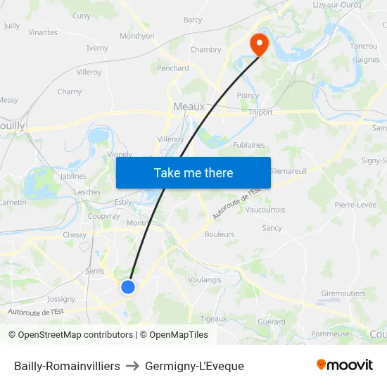 Bailly-Romainvilliers to Germigny-L'Eveque map