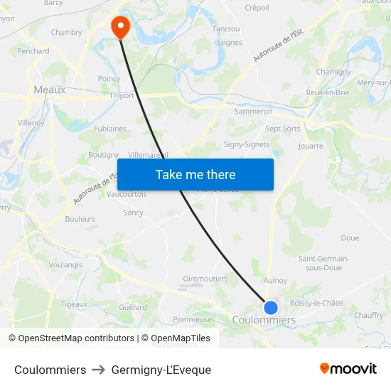 Coulommiers to Germigny-L'Eveque map