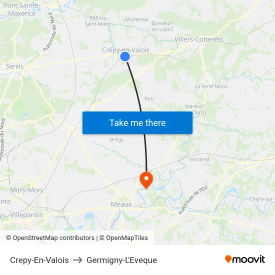 Crepy-En-Valois to Germigny-L'Eveque map