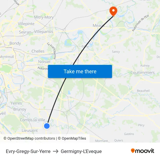 Evry-Gregy-Sur-Yerre to Germigny-L'Eveque map