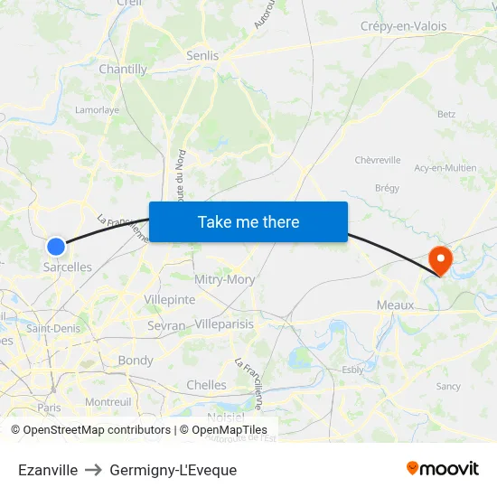 Ezanville to Germigny-L'Eveque map