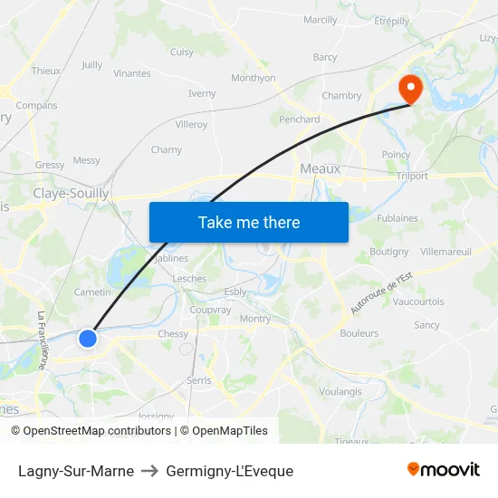 Lagny-Sur-Marne to Germigny-L'Eveque map