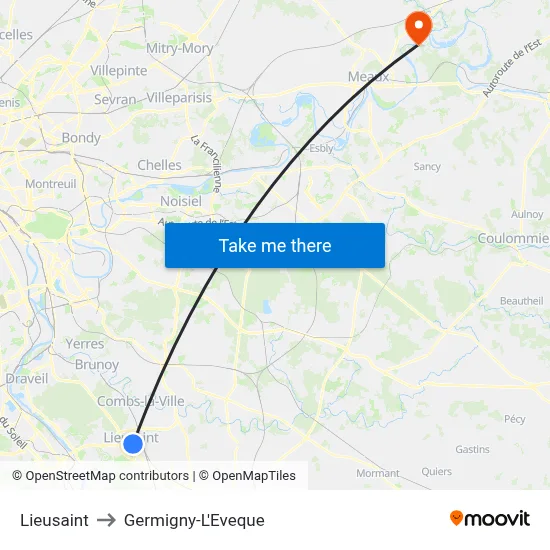 Lieusaint to Germigny-L'Eveque map