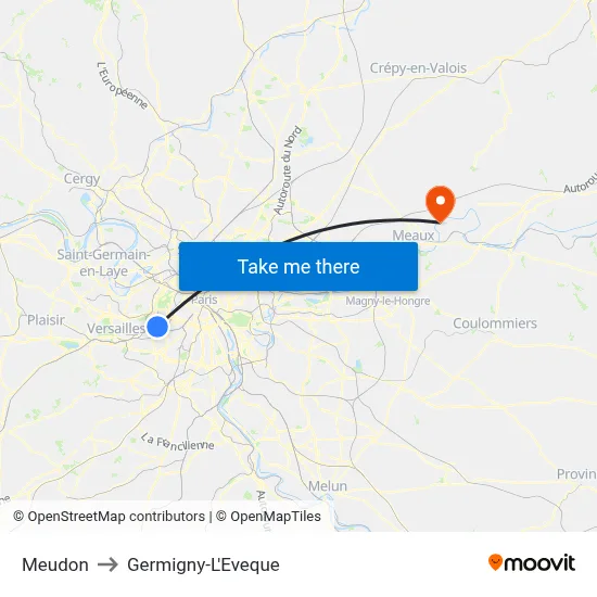 Meudon to Germigny-L'Eveque map