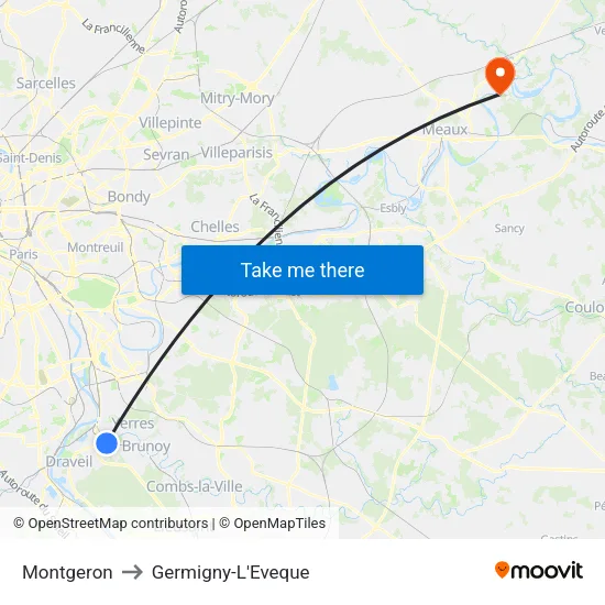 Montgeron to Germigny-L'Eveque map